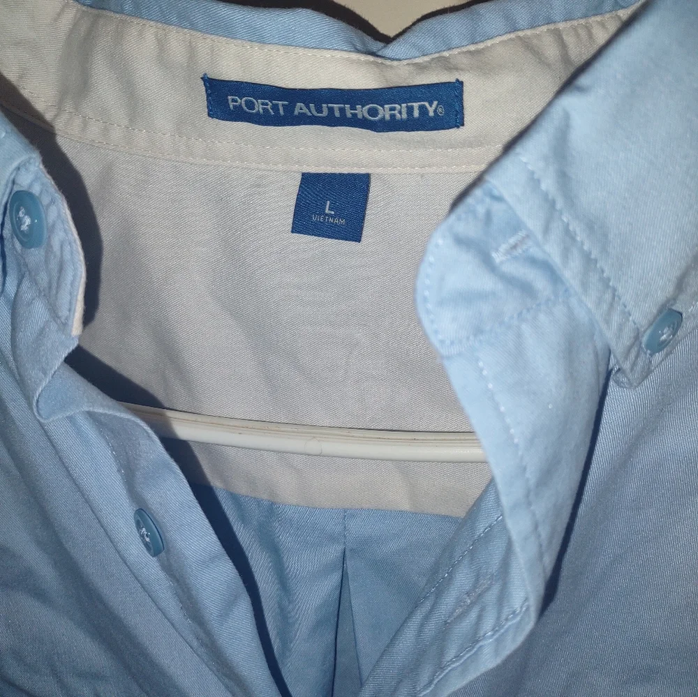 Men's Blue‎ Button up long sleeve dress shirt Port authority size L - Picture 2 of 4